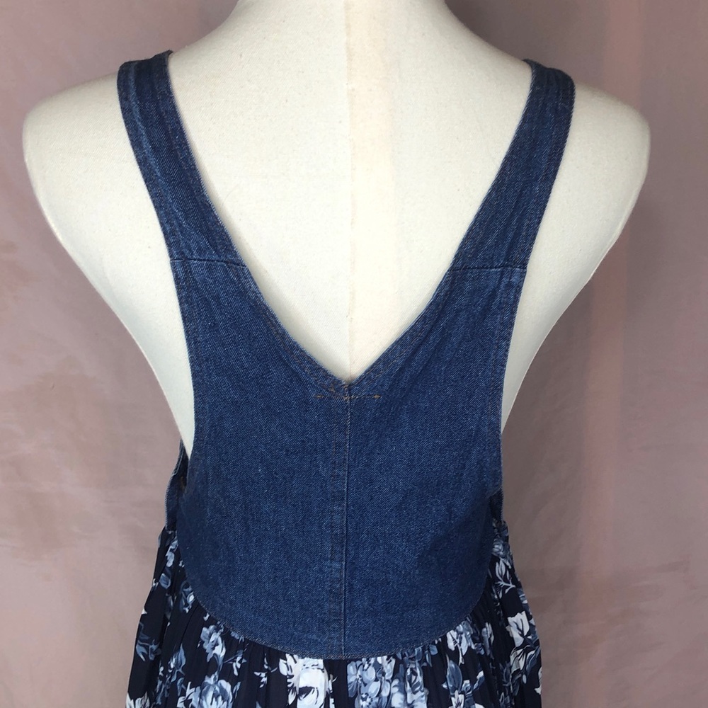 Coldwater Creek Denim Bib Floral Maxi Dress - Navy/Blue Size Small Medium - Picture 12 of 15